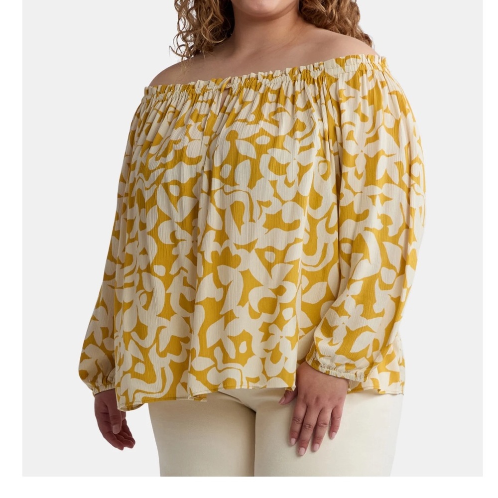 Terra & Sky Women's Plus Size Off The Shoulder Blouse with Long Sleeves 3 - Picture 2 of 11